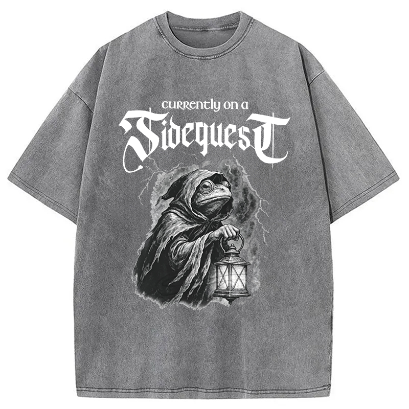 Modecanvas Funny Frog Sidequest DTG Printing Washed T-Shirt