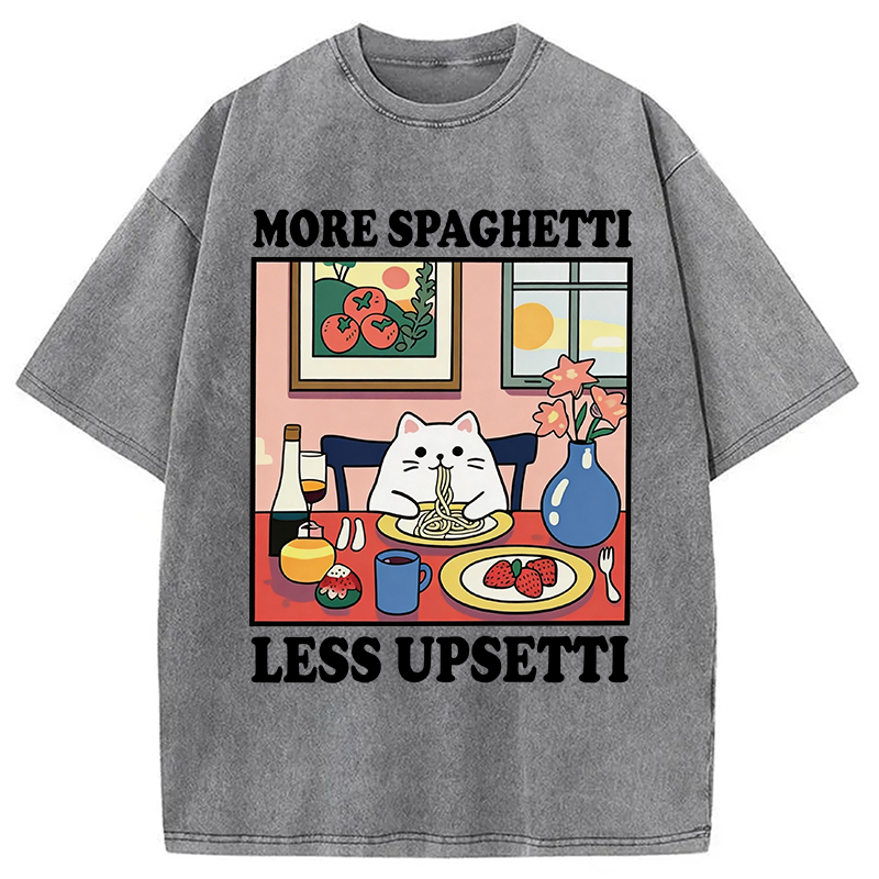 Modecanvas More Spaghetti Less Upsetti Cute Cat DTG Printing Washed T-Shirt