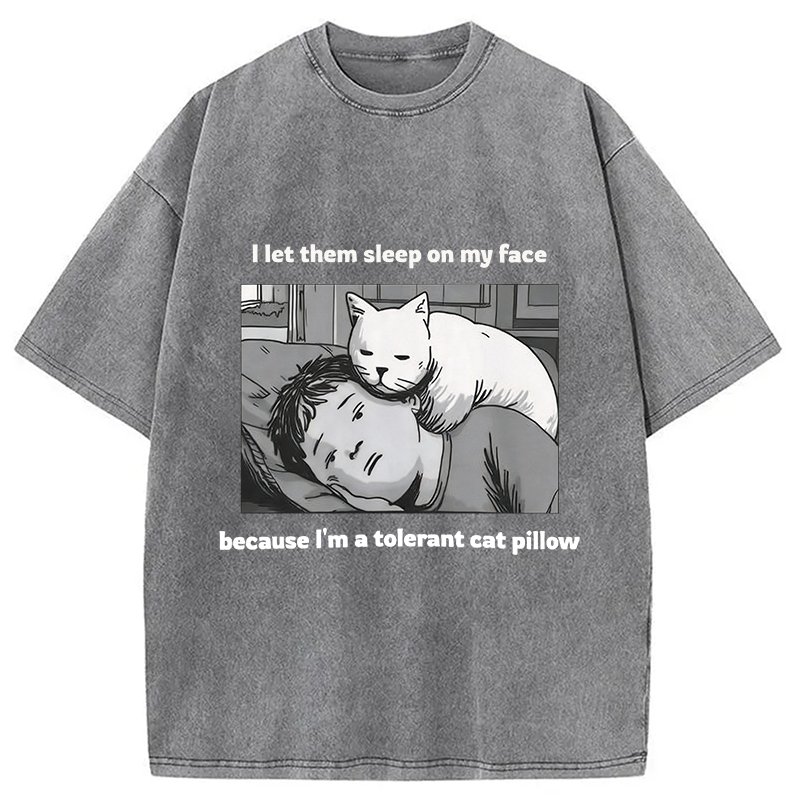Modecanvas Funny Cat Servant DTG Printing Washed T-Shirt