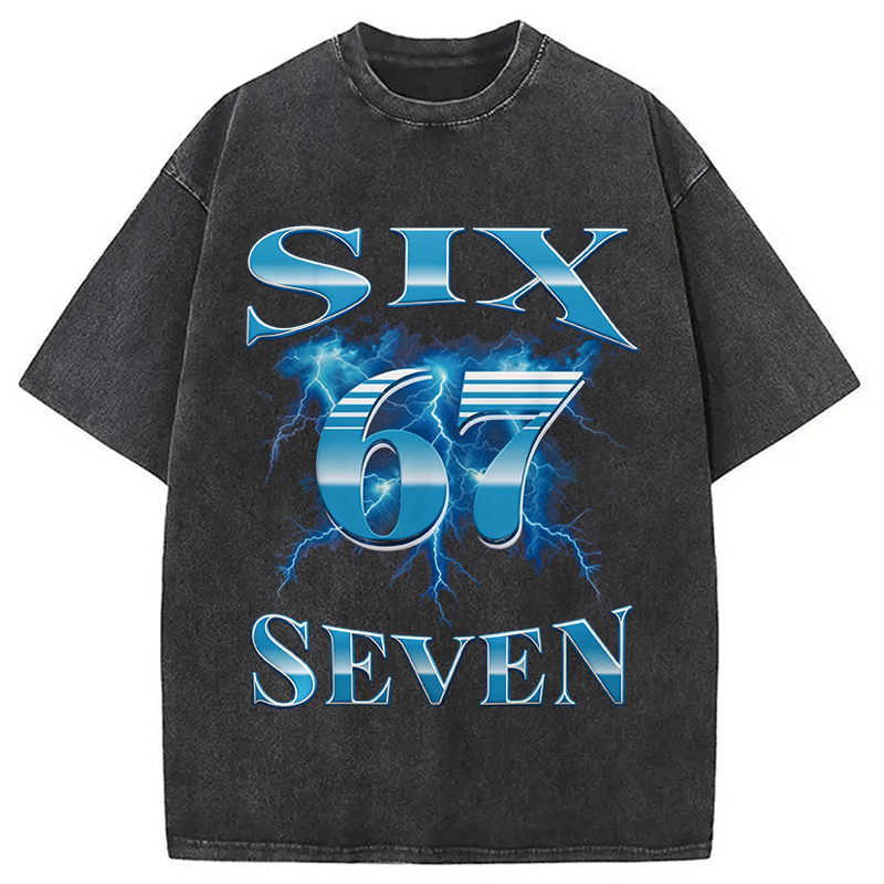 Modecanvas Six Seven 67 Meme DTG Printing Washed T-Shirt