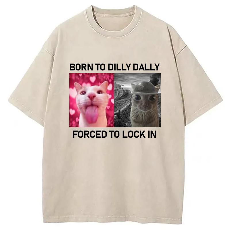 Modecanvas Born To Dilly Dally Washed T-Shirt-modecanvas