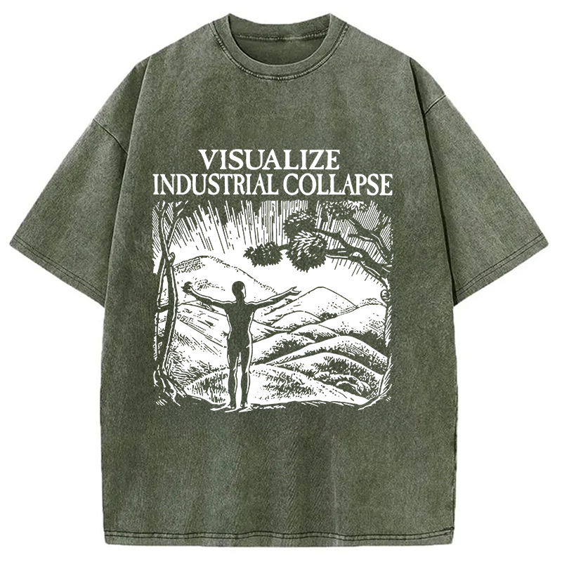 Modecanvas Industrial Collapse DTG Printing Washed T-Shirt-modecanvas