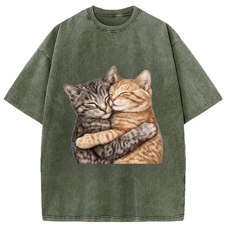 Modecanvas Cute Huggable Cat DTG Printing Washed T-Shirt