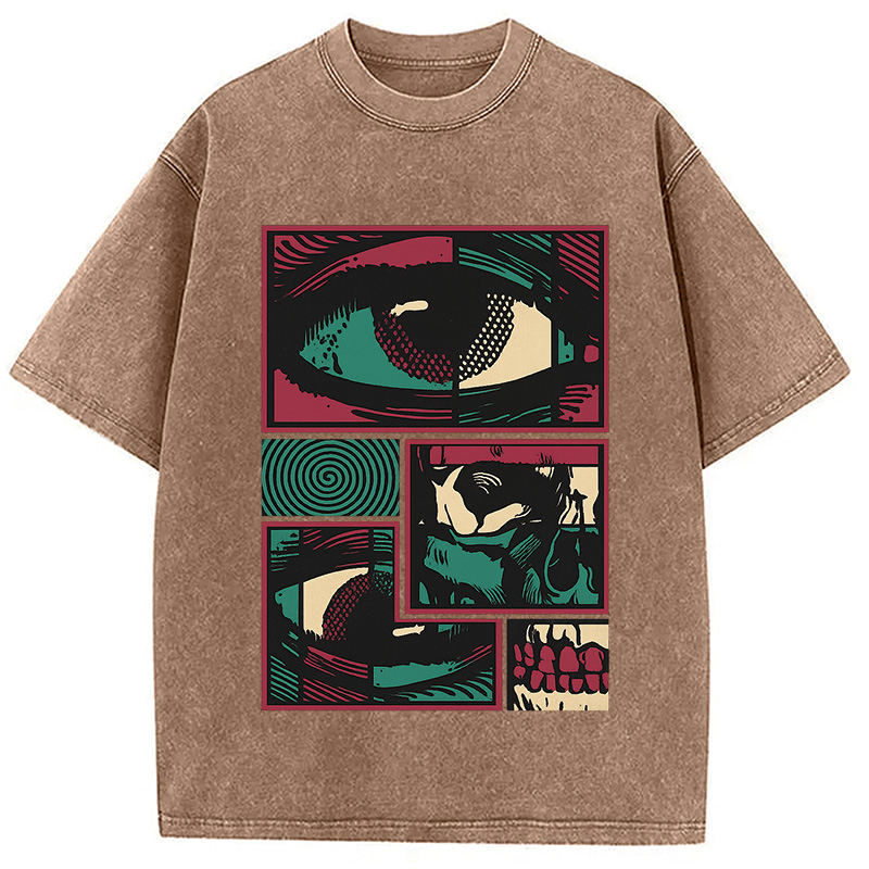 Modecanvas Facial Fragments DTG Printing Washed T-Shirt-modecanvas