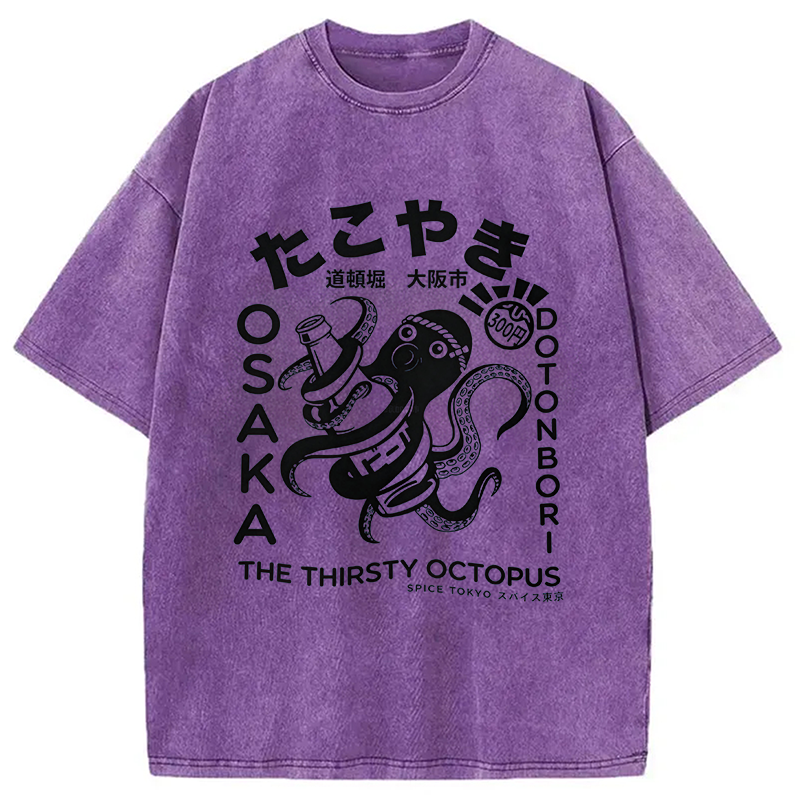 Modecanvas The Thirsty Octopus DTG Printing Washed T-Shirt
