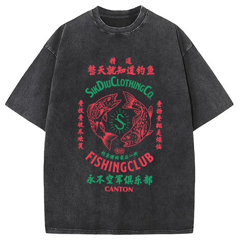 Modecanvas Fishing Club DTG Printing Washed T-Shirt