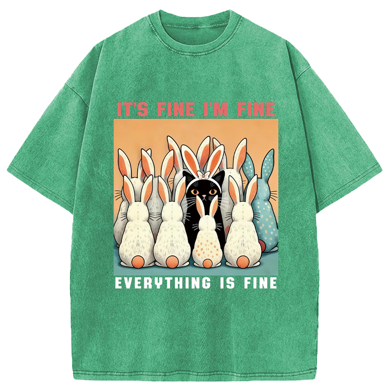 Modecanvas Black Cat Easter DTG Printing Washed T-Shirt