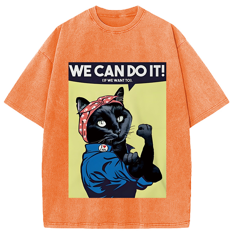 Modecanvas We Can Do It Moew Black Cat Washed T-Shirt