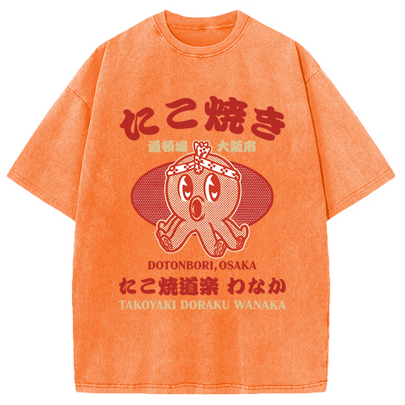 Modecanvas TAKOYAKI DORAKU WANAKA DTG Printing Washed T-Shirt