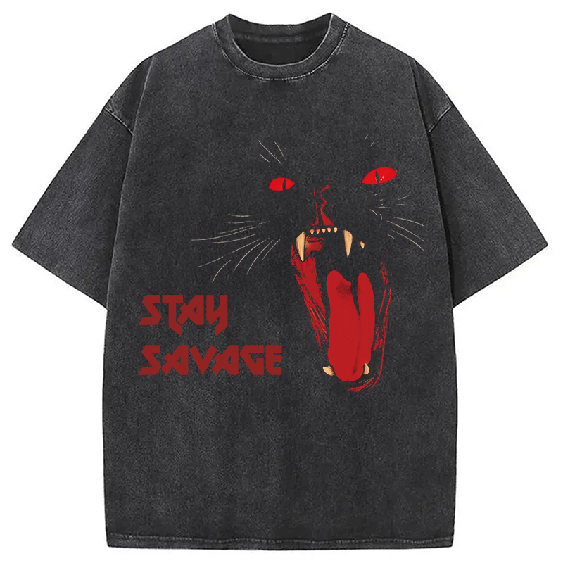 Modecanvas Dark Gothic Cat DTG Printing Washed T-Shirt-modecanvas
