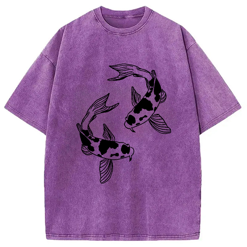 Modecanvas Two Beautiful Koi Washed T-Shirt