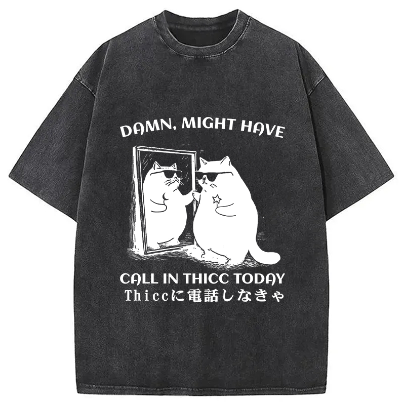 Modecanvas Black Cat Admiring Himself Washed T-Shirt