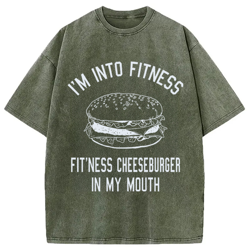 Modecanvas Fitness Cheeseburger DTG Printing Washed T-Shirt