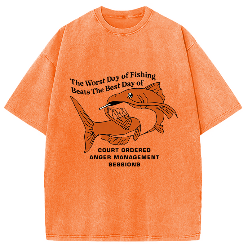 Modecanvas The Worst Day Fish Meme DTG Printing Washed T-Shirt
