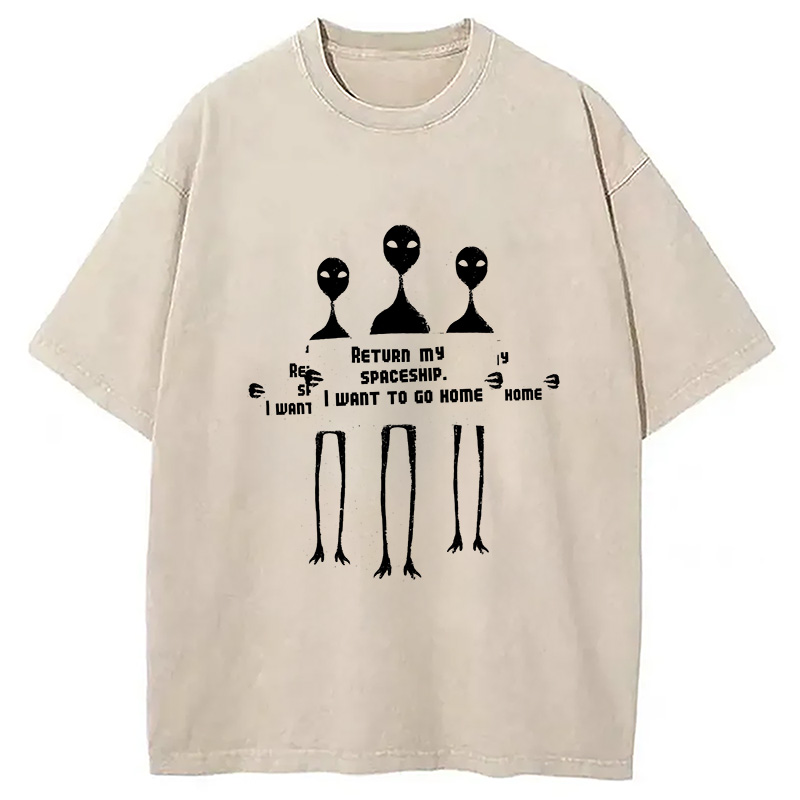 Modecanvas I Want To Go Home DTG Printing Washed T-Shirt-modecanvas