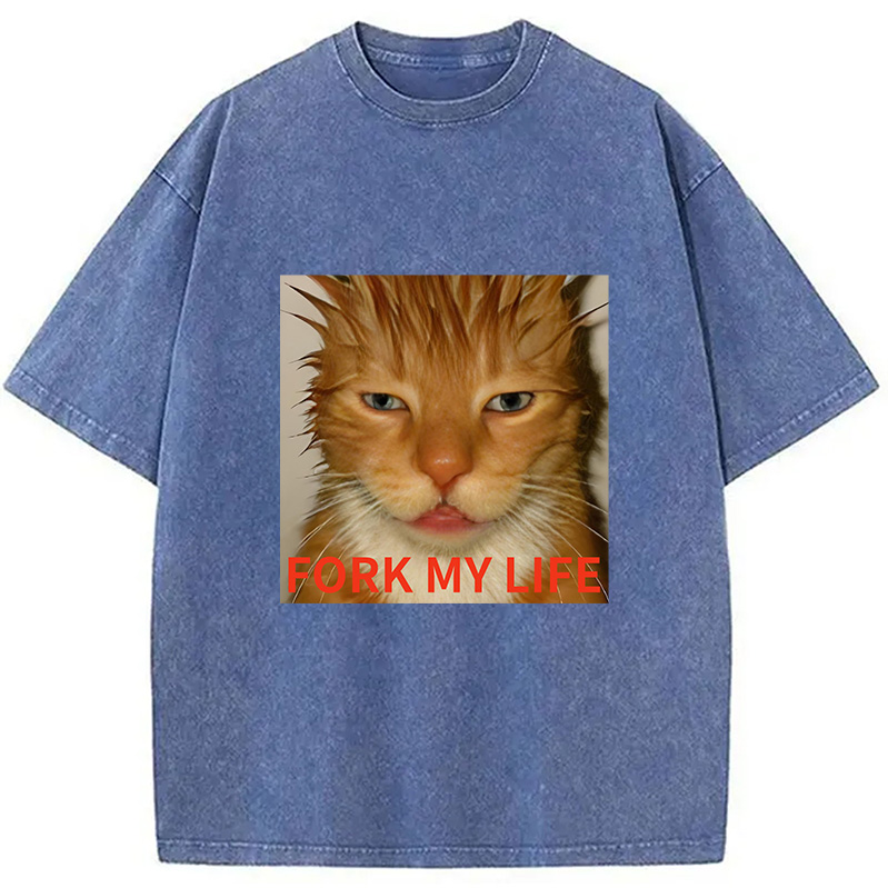 Modecanvas Orange Cat Fork My Life Washed T-Shirt