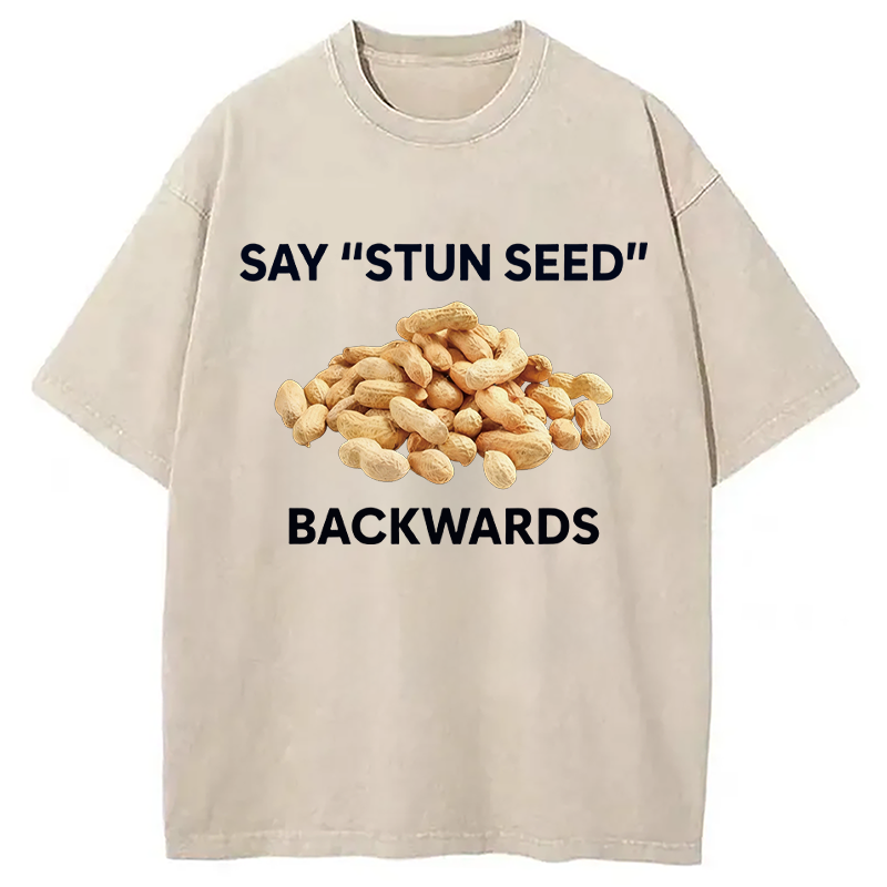 Modecanvas Say Stun Seed Backwards DTG Printing Washed T-Shirt