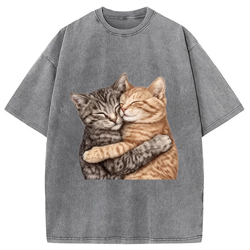 Modecanvas Cute Huggable Cat DTG Printing Washed T-Shirt