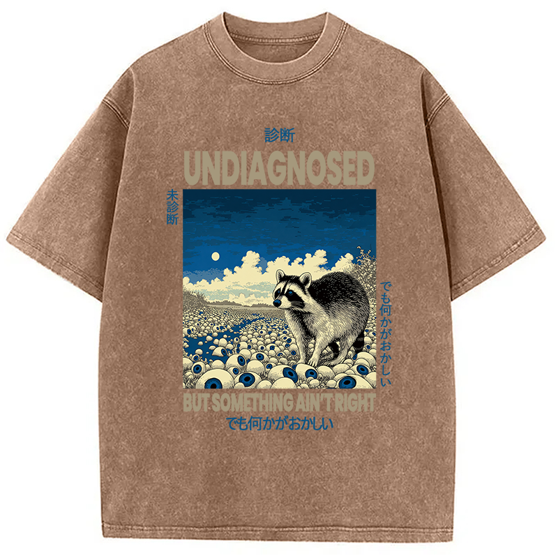 Modecanvas Funny Mental Health Japanese Raccoon DTG Printing Washed T-Shirt-modecanvas