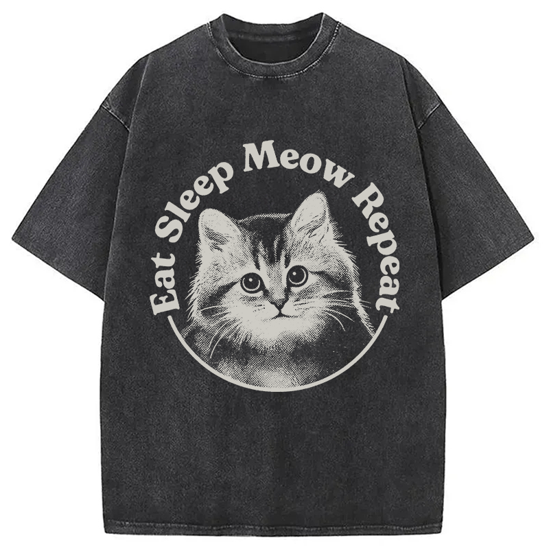 Modecanvas Eat Sleep Meow Repeat DTG Printing Washed T-Shirt