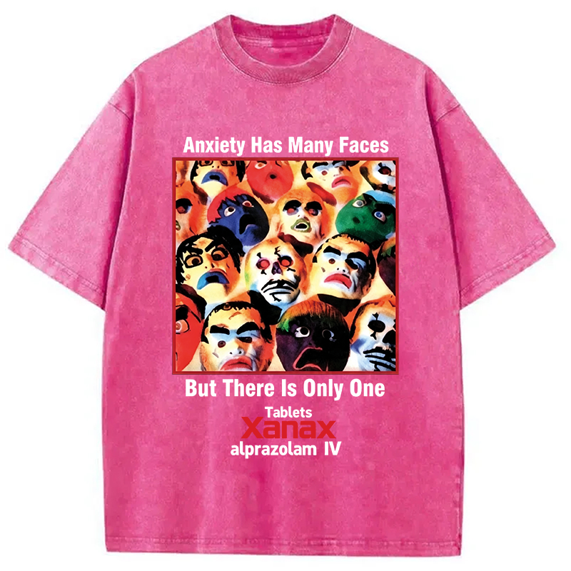 Modecanvas Anxiety Has Many Faces DTG Printing Washed T-Shirt