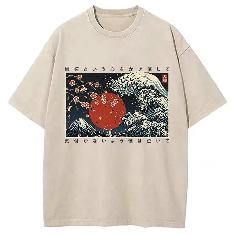 Modecanvas Great Wave Off DTG Printing Washed T-Shirt-modecanvas