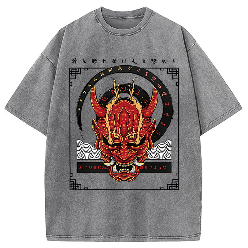 Modecanvas Oni Mask Japanese DTG Printing Washed T-Shirt