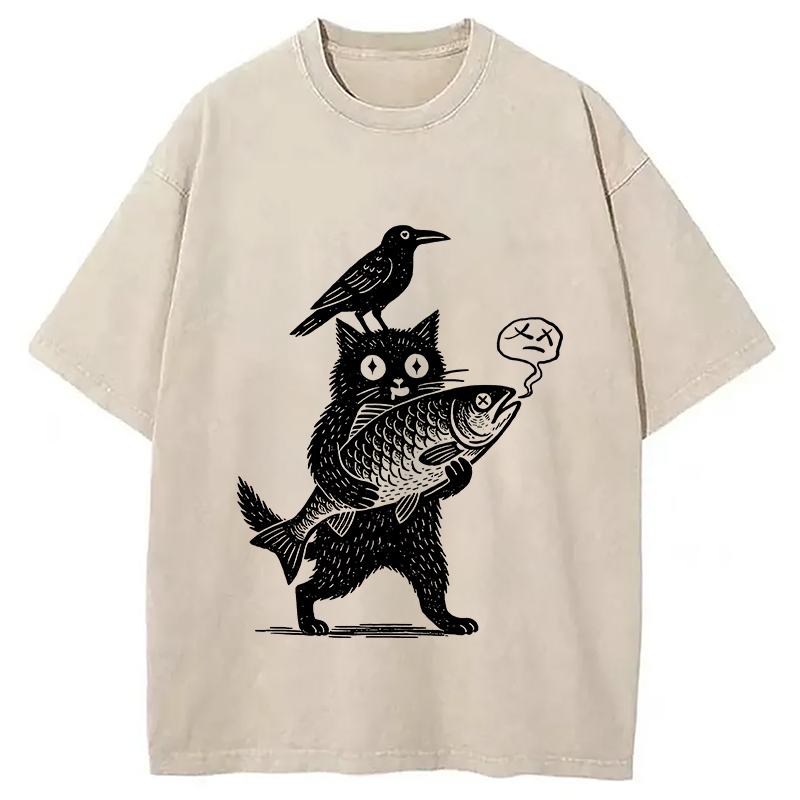 Modecanvas Black Animals Washed T-Shirt