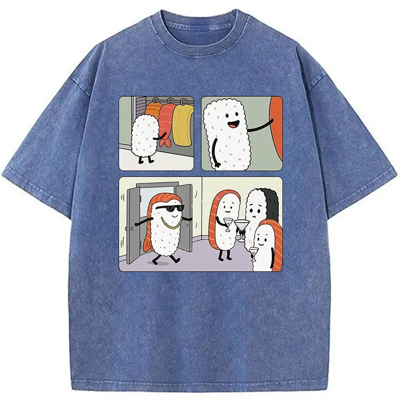 Modecanvas Sushi At The Party Washed T-Shirt