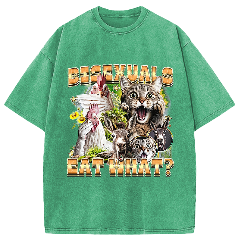 Modecanvas Bisexuals Eat What? DTG Printing Washed T-Shirt