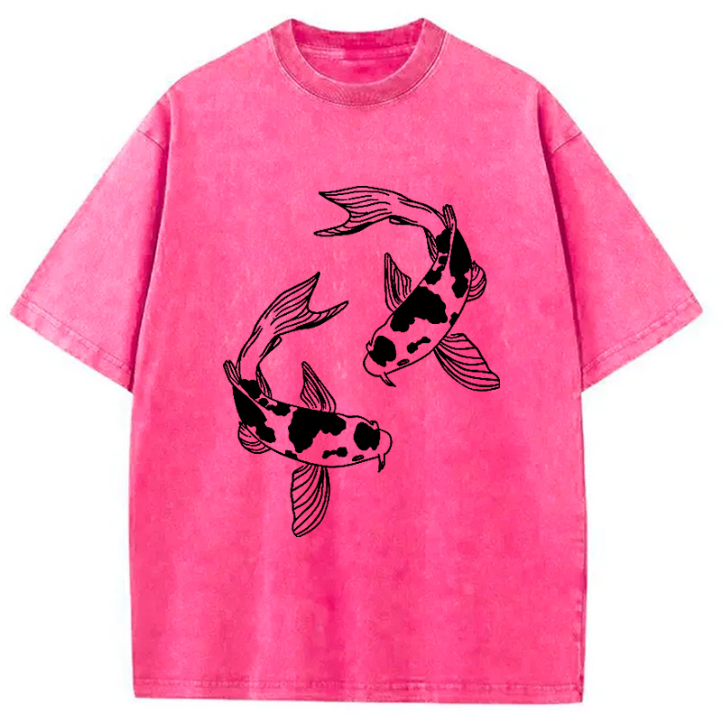 Modecanvas Two Beautiful Koi Washed T-Shirt
