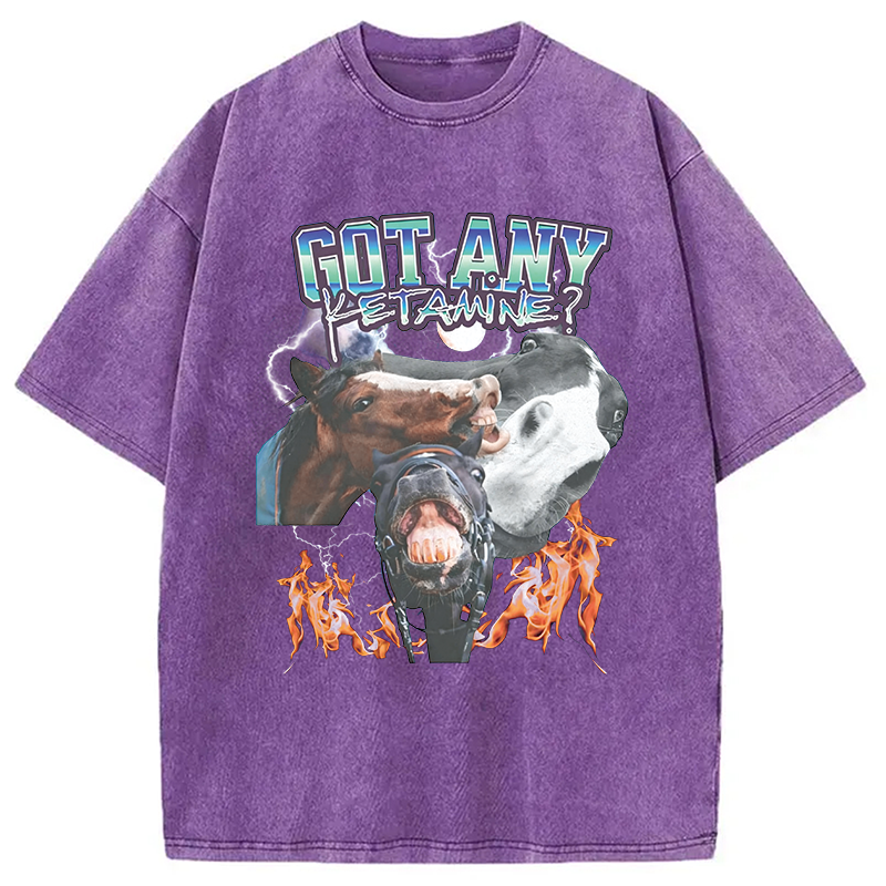 Modecanvas Got Any Ketamine? Funny Horse Meme DTG Printing Washed T-Shirt