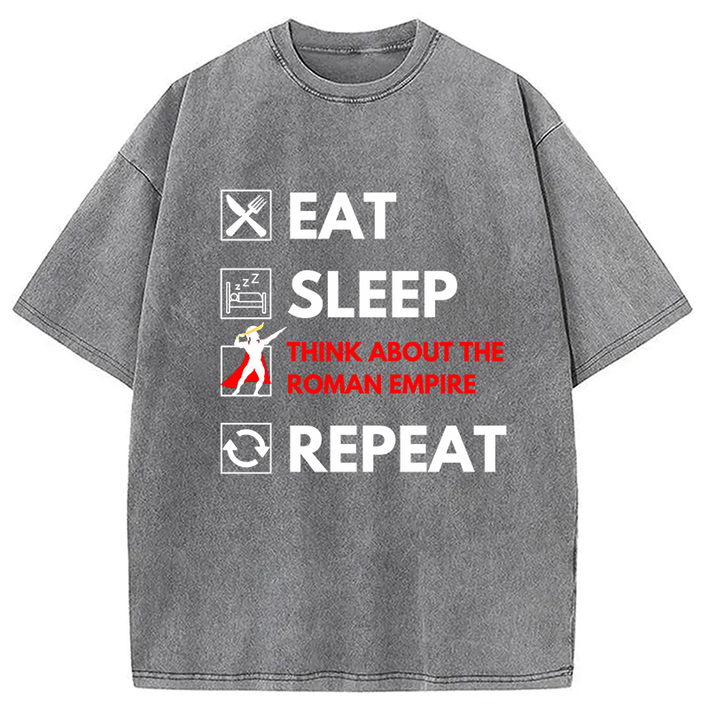 Modecanvas Eat Sleep Think About The Roman Empire Repeat Washed T-Shirt