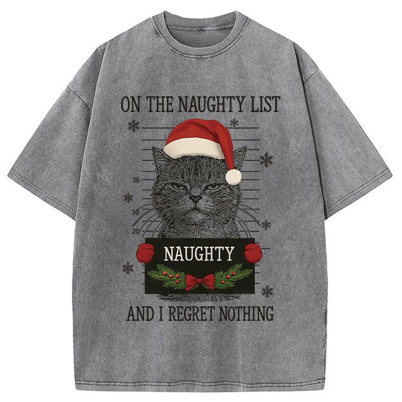 Modecanvas Christmas Naughty Cat Washed T-Shirt