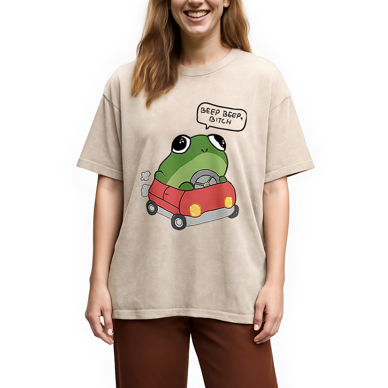 Modecanvas Frog Driving Washed T-Shirt