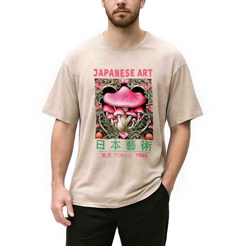 Modecanvas Pink Fantasy Mushrooms Art Washed T-Shirt