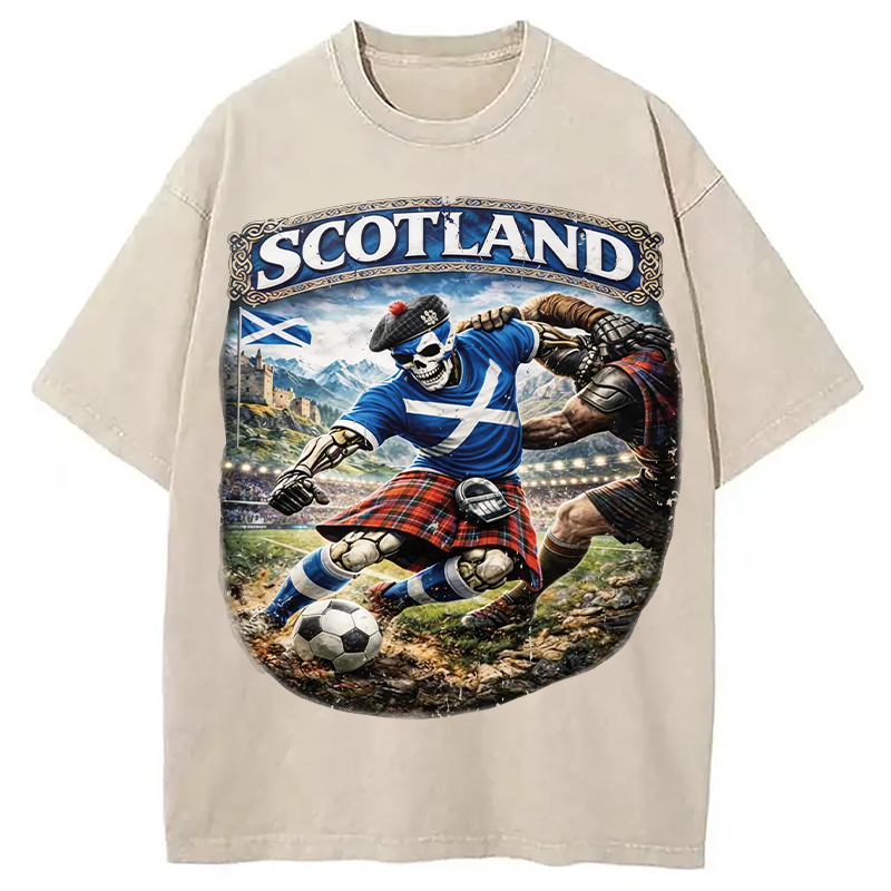Modecanvas Scotland Soccer Skull DTG Printing Washed T-Shirt