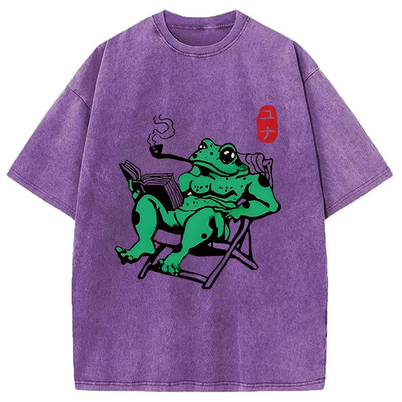 Modecanvas Muscle Frog Reading Washed T-Shirt