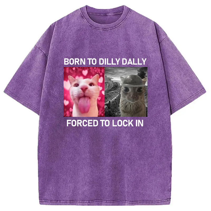Modecanvas Born To Dilly Dally Washed T-Shirt-modecanvas