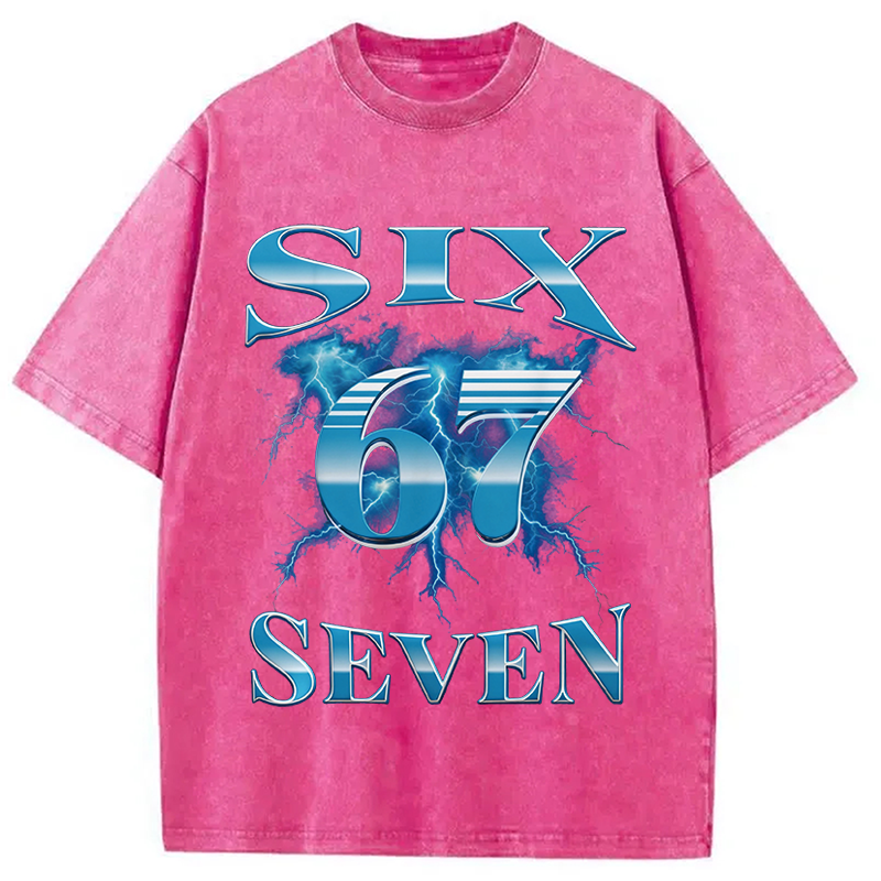 Modecanvas Six Seven 67 Meme DTG Printing Washed T-Shirt