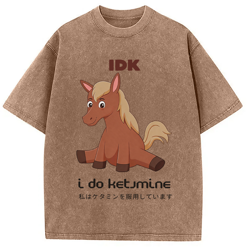 Modecanvas IDK Funny Horse DTG Printing Washed T-Shirt