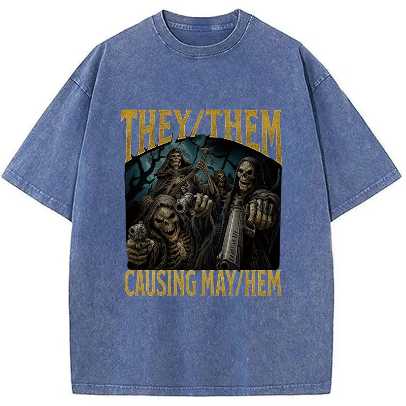 Modecanvas They Them Causing Mayhem Funny Washed T-Shirt