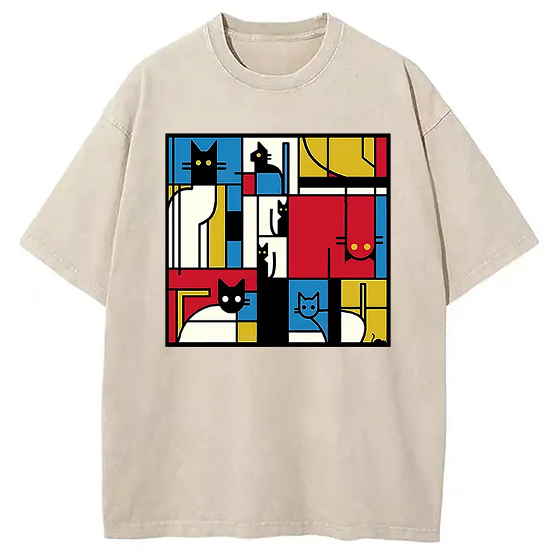 Modecanvas Abstract Cat Washed T-Shirt