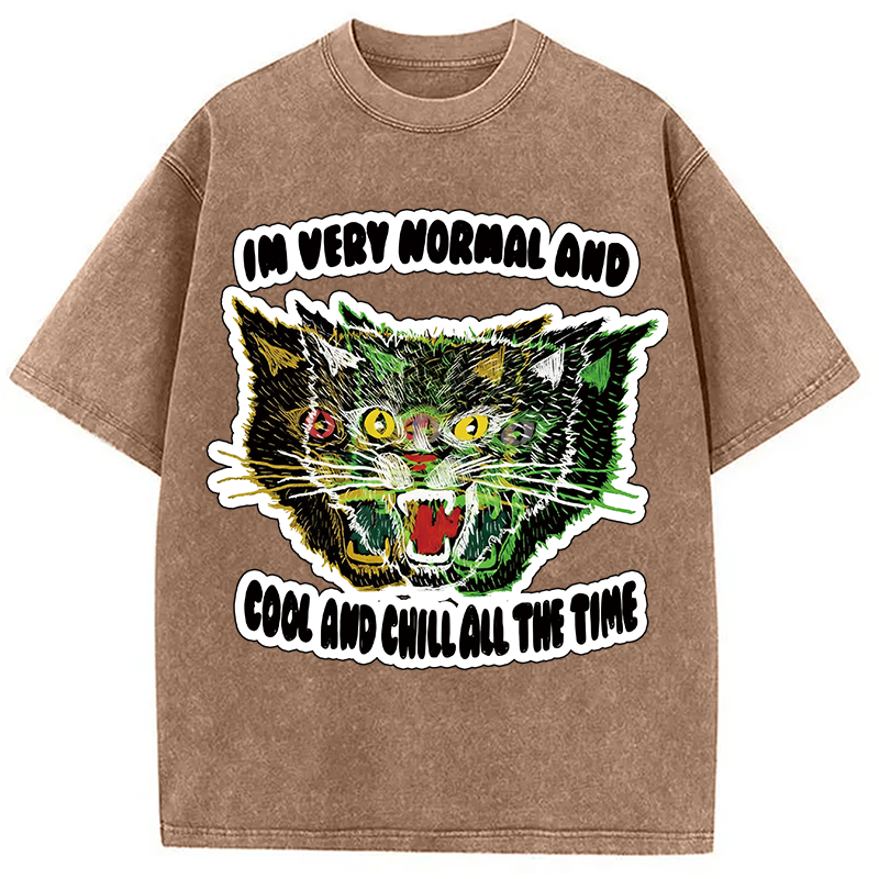 Modecanvas Normal And Chill Cat DTG Printing Washed T-Shirt