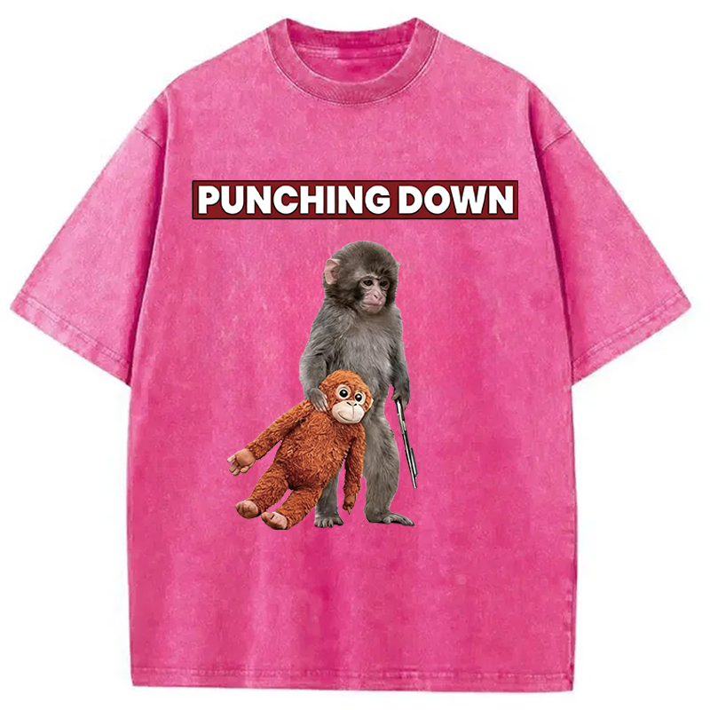 Modecanvas Punching Down Monkey DTG Printing Washed T-Shirt