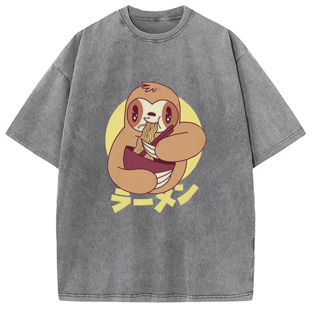 Modecanvas Kawaii Ramen Sloth Washed T-Shirt