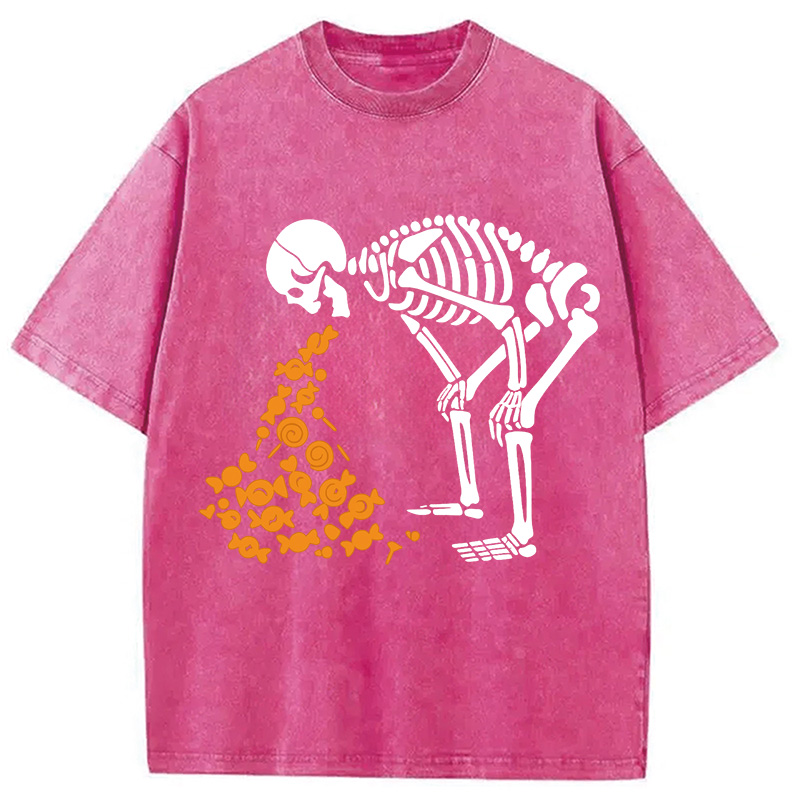 Modecanvas Candies Funny Halloween Skeleton Washed T-Shirt