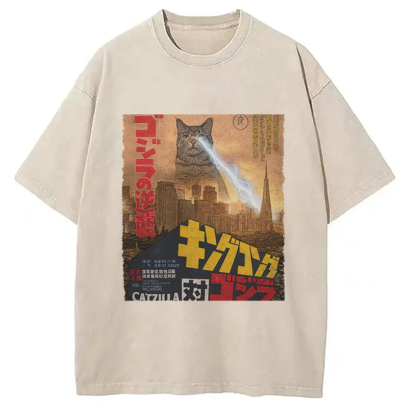 Modecanvas Catzilla Movie Poster Washed T-Shirt