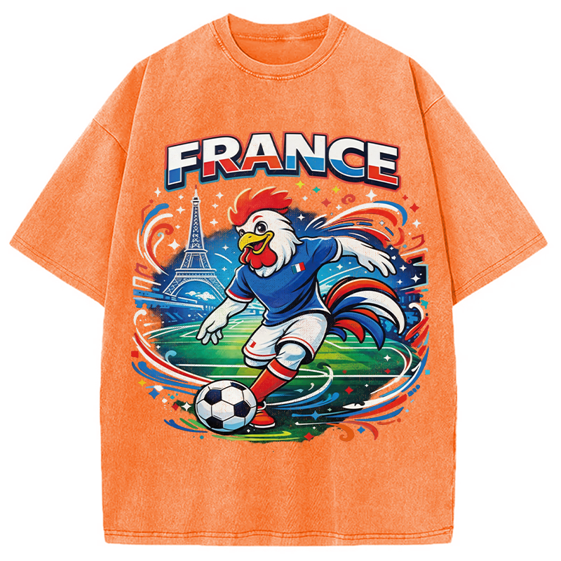 Modecanvas France Rooster Soccer DTG Printing Washed T-Shirt