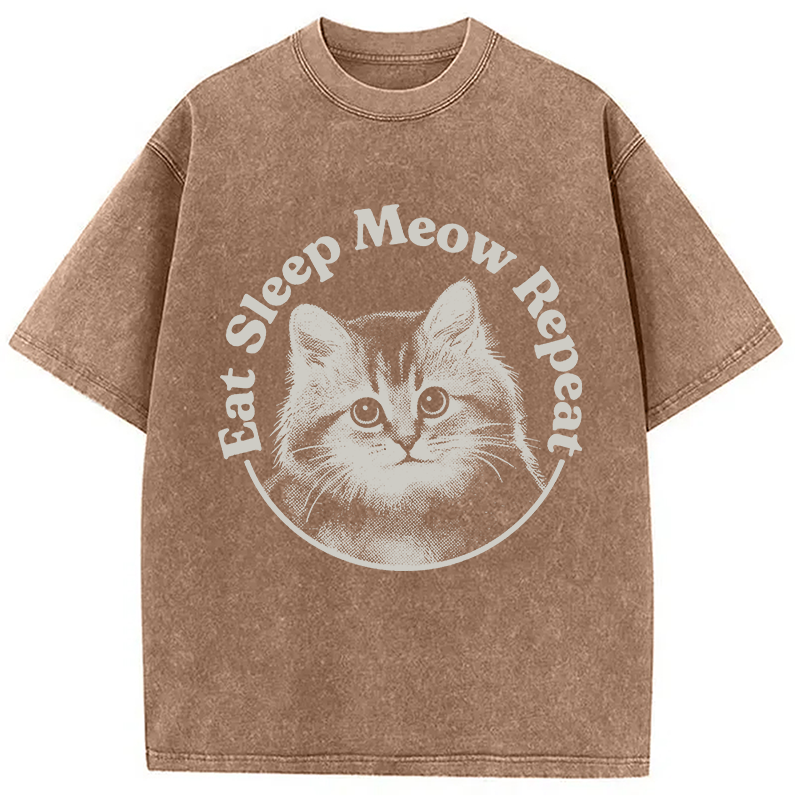 Modecanvas Eat Sleep Meow Repeat DTG Printing Washed T-Shirt